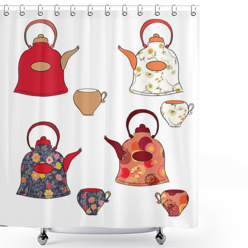 Personality  Tea Set Of Pots And Cups Shower Curtains