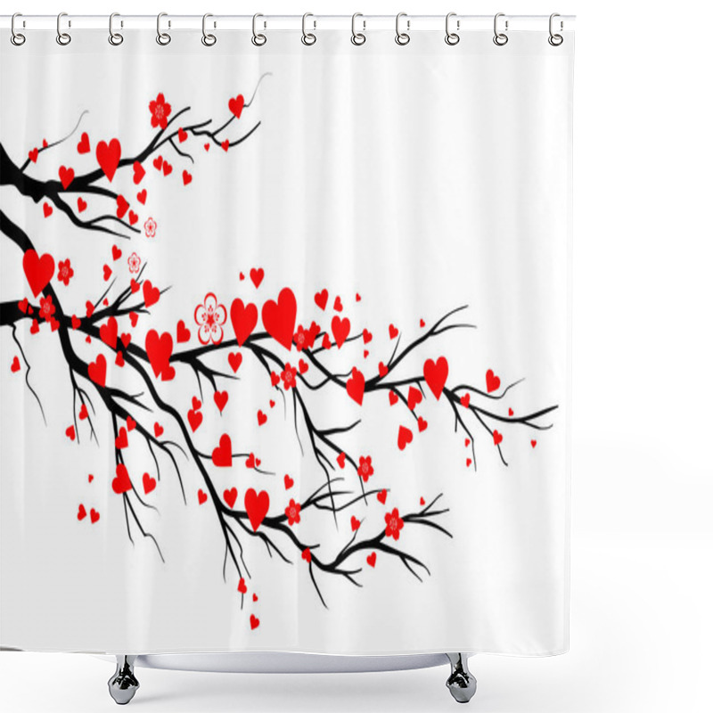 Personality  Spring Blooming Red Hearts Branch Shower Curtains