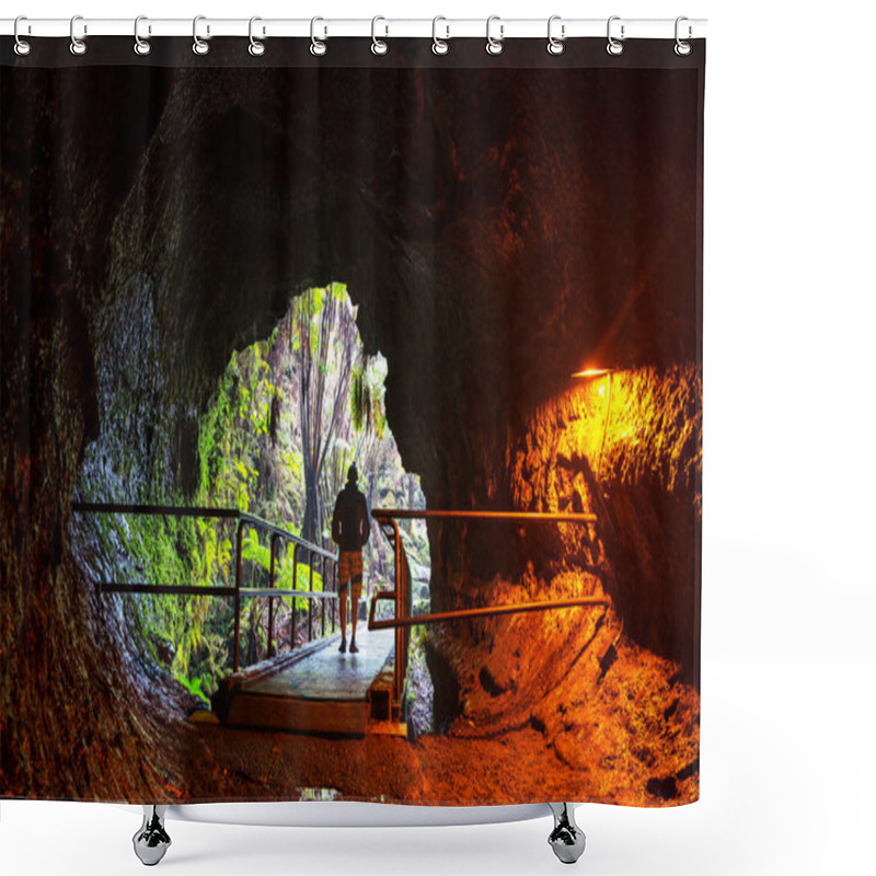 Personality  Man In Lava Tube On Big Island Hawaii, USA Shower Curtains