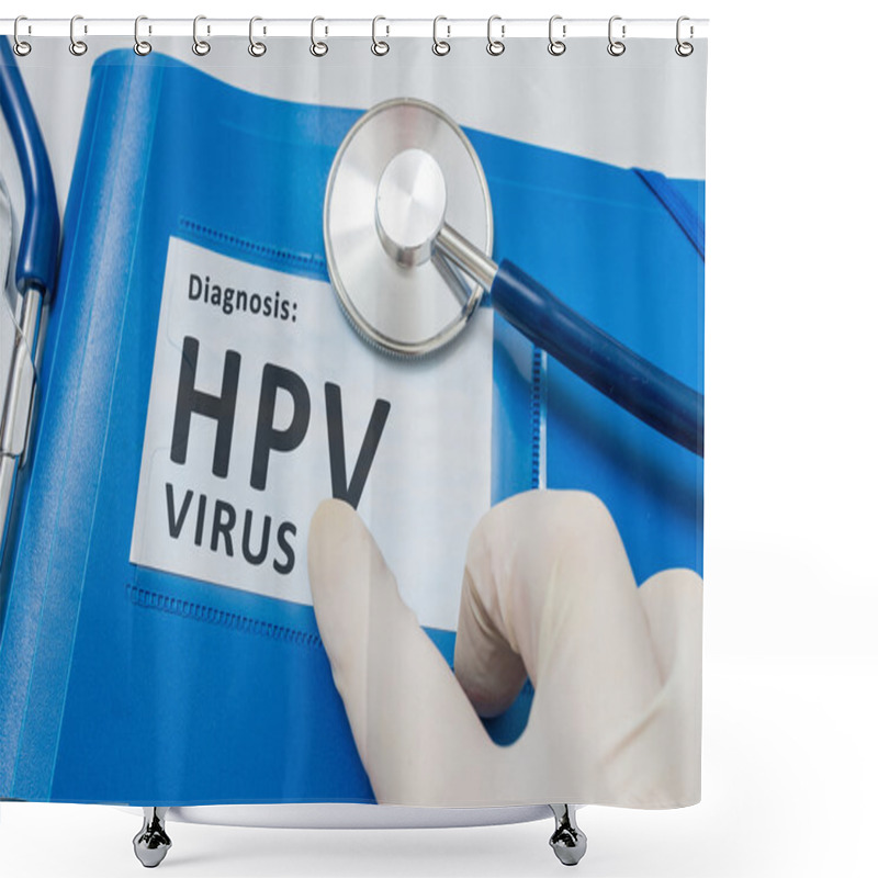 Personality  Blue Folder With Patient Files With HPV Virus Diagnosis. Shower Curtains