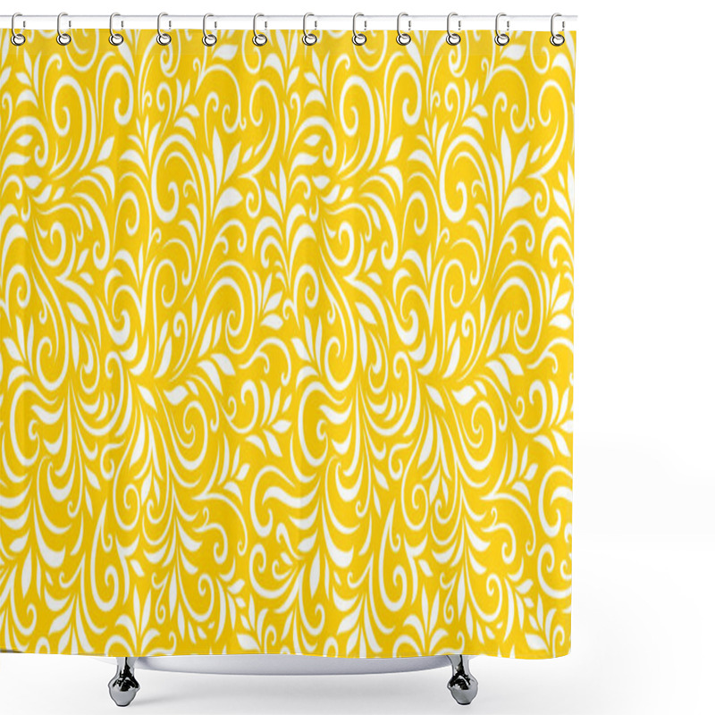 Personality  Vector Seamless Pattern With Leaves And Curls. Monochrome Abstract Floral Background. Stylish Monochrome Texture. EPS 10 Shower Curtains