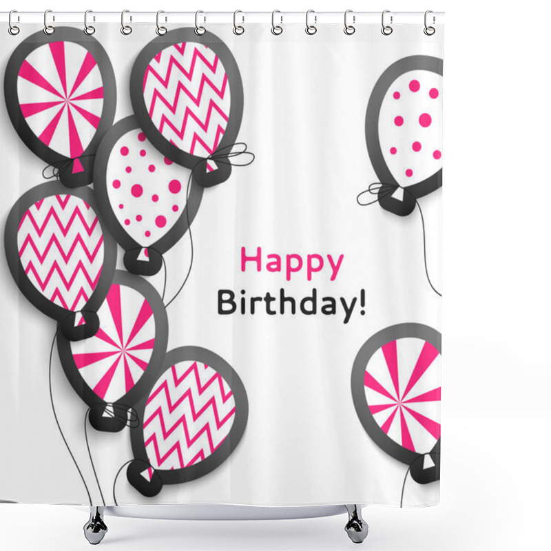 Personality  Happy Birthday Postcard With Balloons Shower Curtains