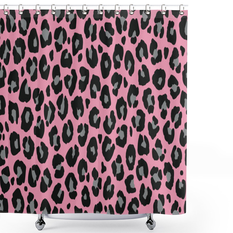 Personality  Seamless Leopard Fur Pattern. Fashionable Wild Leopard Print Background. Modern Panther Animal Fabric Textile Print Design. Stylish Vector Black Grey And Pink Illustration. Shower Curtains