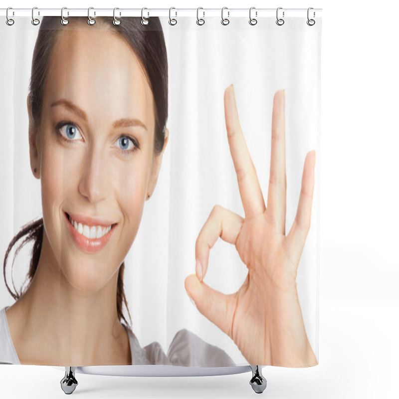 Personality  Business Woman With Okay Gesture, On White Shower Curtains