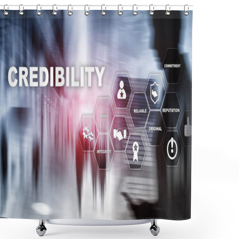 Personality  Corporate Credibility Improvement Concept. Multiple Exposure, Mixed Media Background. Shower Curtains