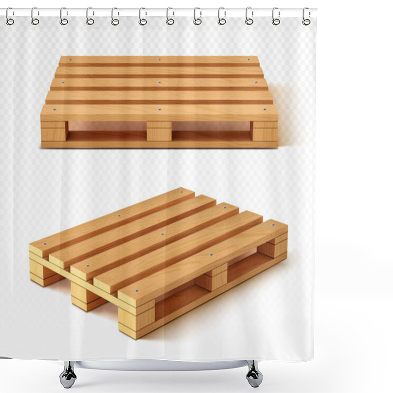 Personality  Wooden Pallet Front And Angle View. Wood Trays Shower Curtains