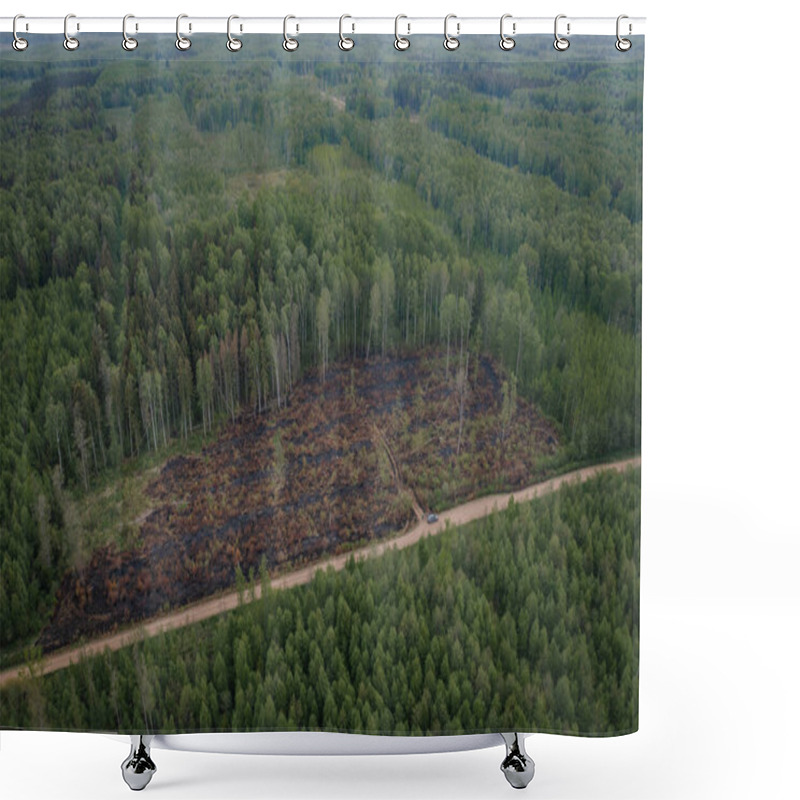 Personality  Aerial View, Green Dry Forest, Some Parts Were Destroyed By A Forest Fire Shower Curtains