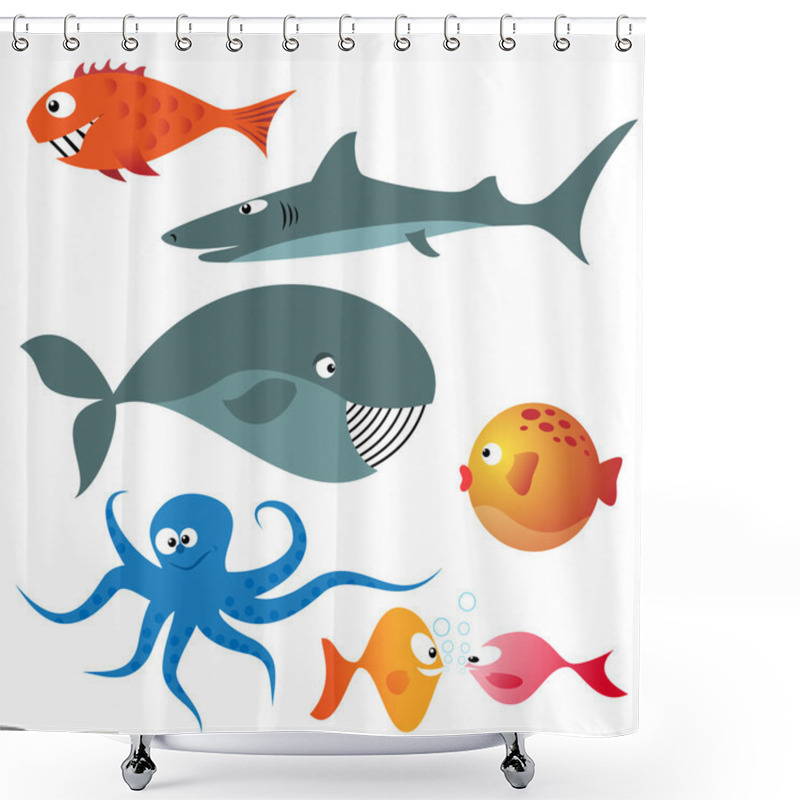 Personality  Set Of Various Sea Animals Shower Curtains