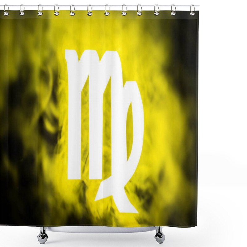 Personality  Yellow Illuminated Virgo Zodiac Sign With Smoke On Background Shower Curtains