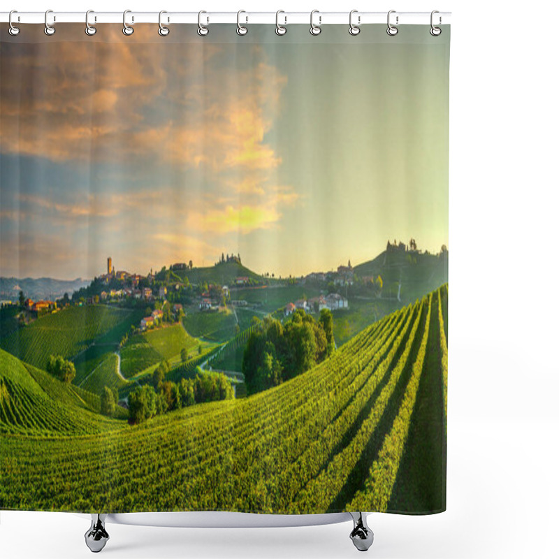 Personality  Barbaresco Village And Langhe Vineyards, Unesco Site, Piedmont, Northern Italy Europe. Shower Curtains