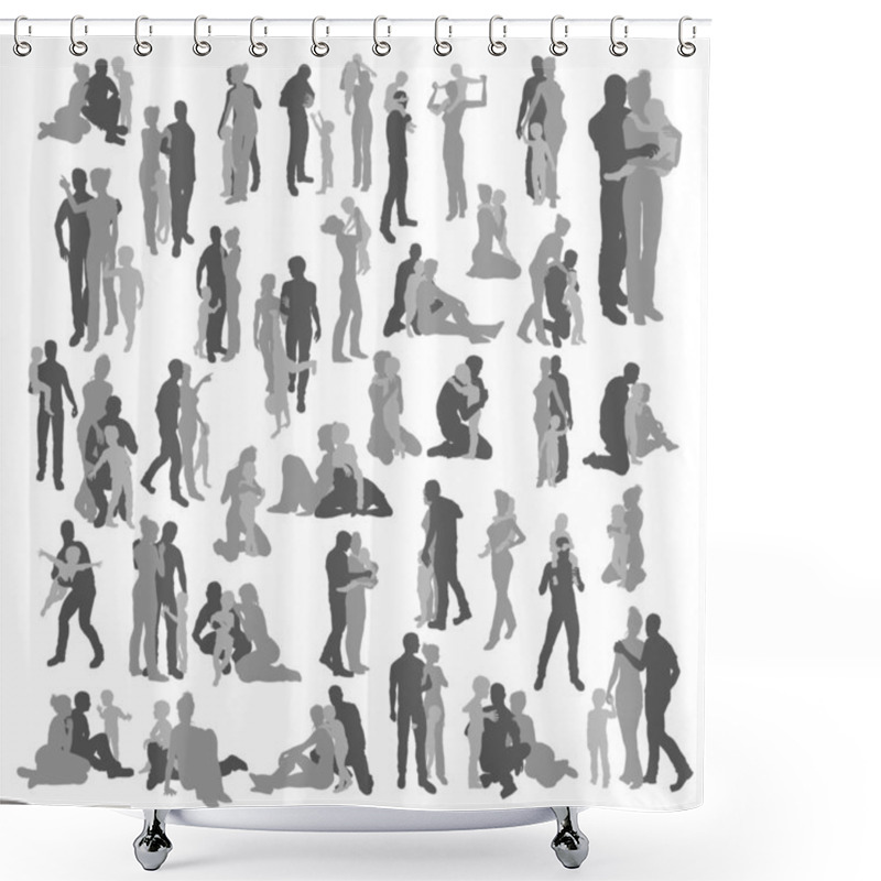 Personality  Highly Detailed Happy Family Silhouettes Shower Curtains