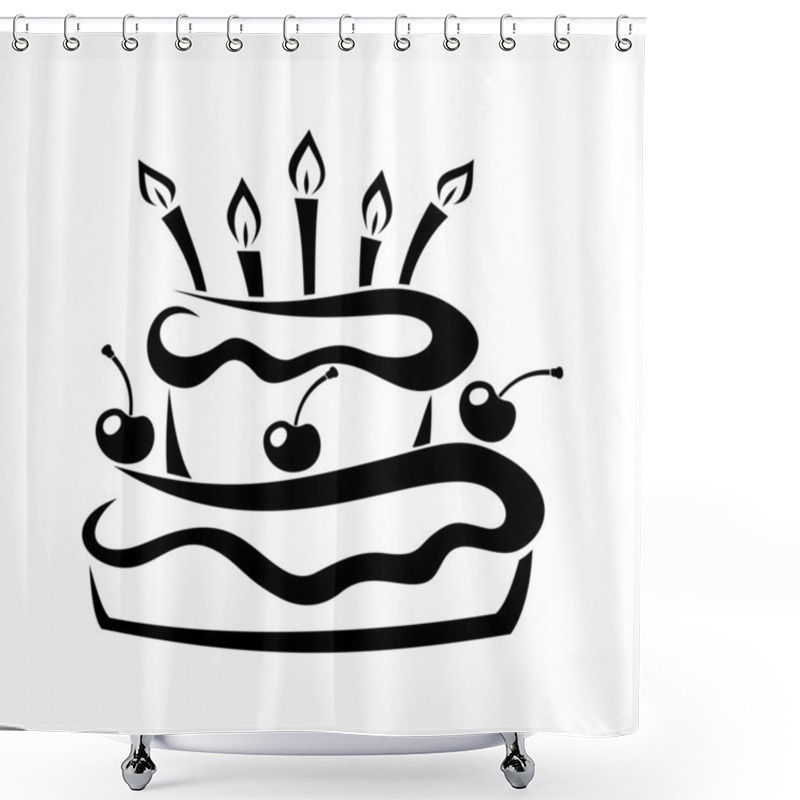 Personality  Black Silhouette Of Birthday Cake. Vector Illustration. Shower Curtains