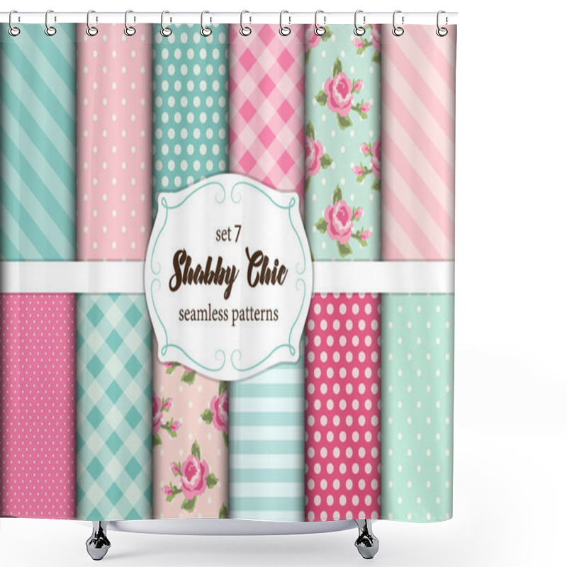 Personality  Set Of 12 Cute Seamless Shabby Chic Patterns With Roses, Polka Dots. Stripes And Plaid Shower Curtains