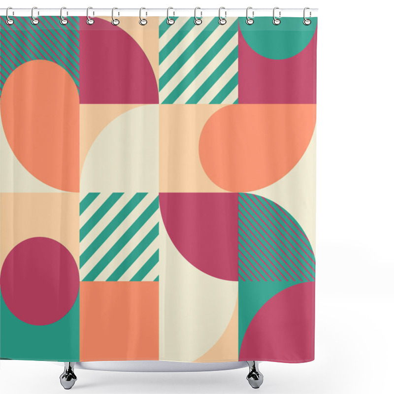 Personality  Colorful Geometric Seamless Pattern In Scandinavian Style. Abstract Vector Background With Multicolor Simple Shapes And Textures. Shower Curtains