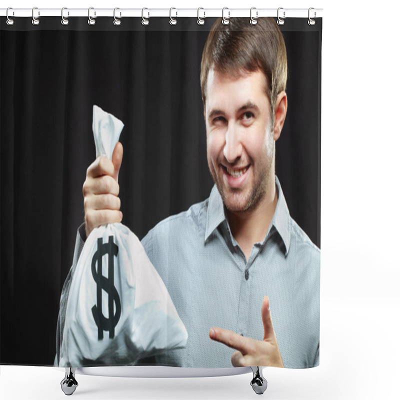 Personality  Man Holding Money Bag And Winking Shower Curtains