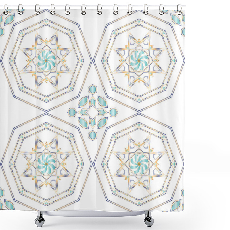 Personality  Gorgeous Seamless Pattern From Blue Moroccan Tiles, Ornaments. Can Be Used For Wallpaper, Pattern Fills, Web Page Background, Surface Textures. Shower Curtains