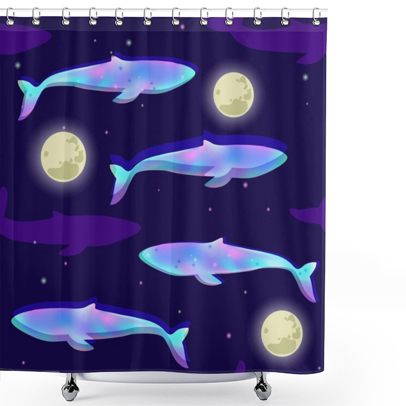 Personality  Seamless Pattern With Magical Whale In The Night Starry Sky. Vector Illustration. Shower Curtains