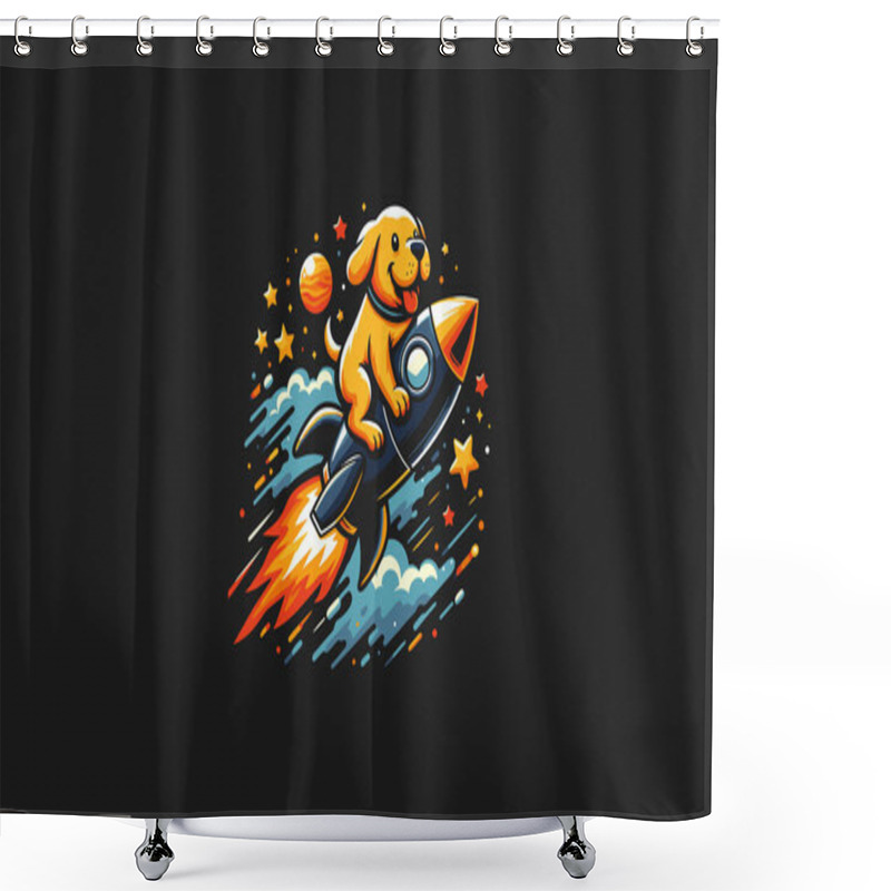 Personality  Dog Riding Rocket Vector Illustration Artwork Design Shower Curtains