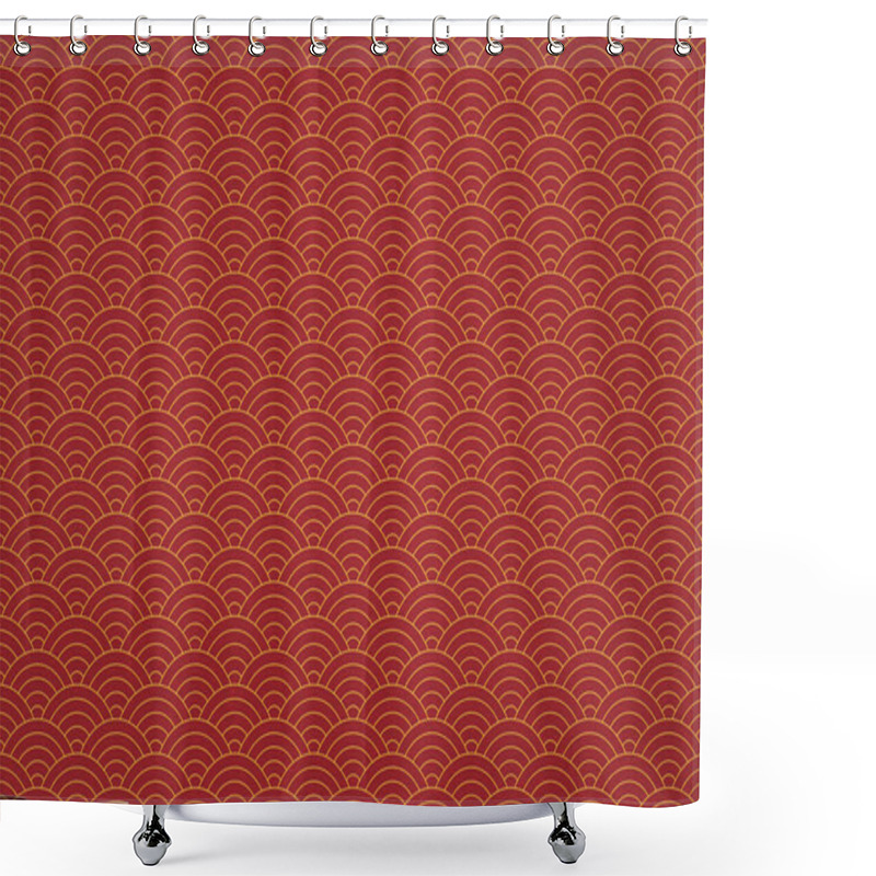 Personality  Elegant Seigaiha Wave Pattern Red And Gold Paper Texture Shower Curtains