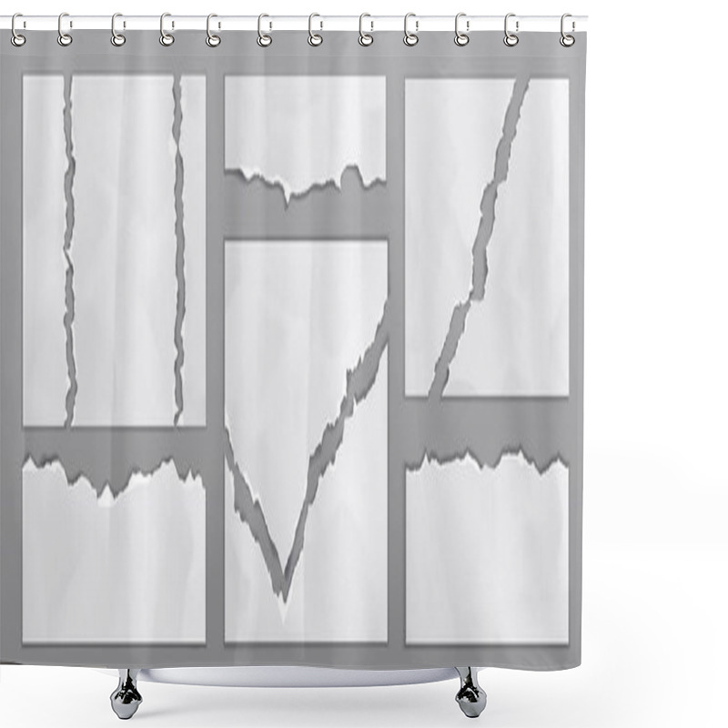 Personality  Old Paper Sheets With Torn Edges. White Ripped And Crumpled Notes And Scraps Isolated On Gray Background. Blank Paper Pages Pieces, Vector Realistic Illustration Shower Curtains