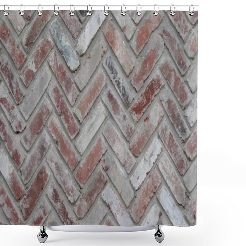 Personality  Close-up Of Textured Herringbone-patterned Brick Wall In Earthy Tones. Shower Curtains