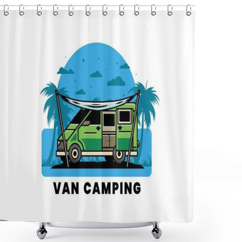 Personality  Illustration Design Of A Camper Van And Flysheet Shower Curtains