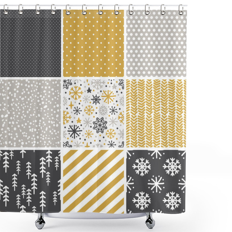 Personality  Cute Scandinavian Winter Hand Drawn Seamless Patterns Set Shower Curtains