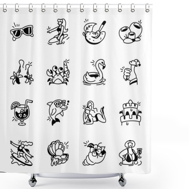 Personality  Hand Drawn Beach Vacations Icons Set  Shower Curtains