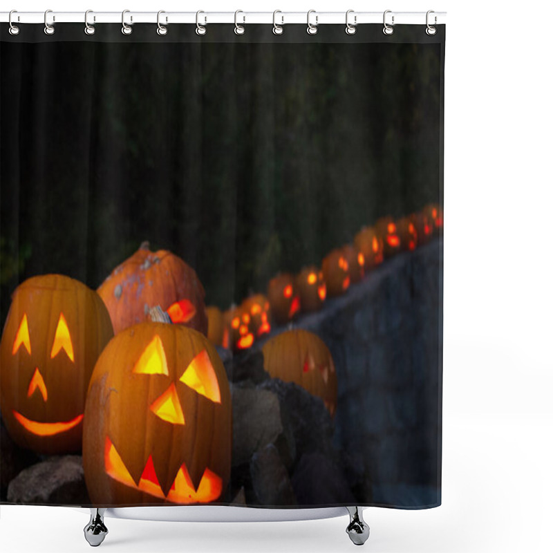 Personality  Illuminated Jack-O-Lantern Family Visiting The Black Forest Shower Curtains