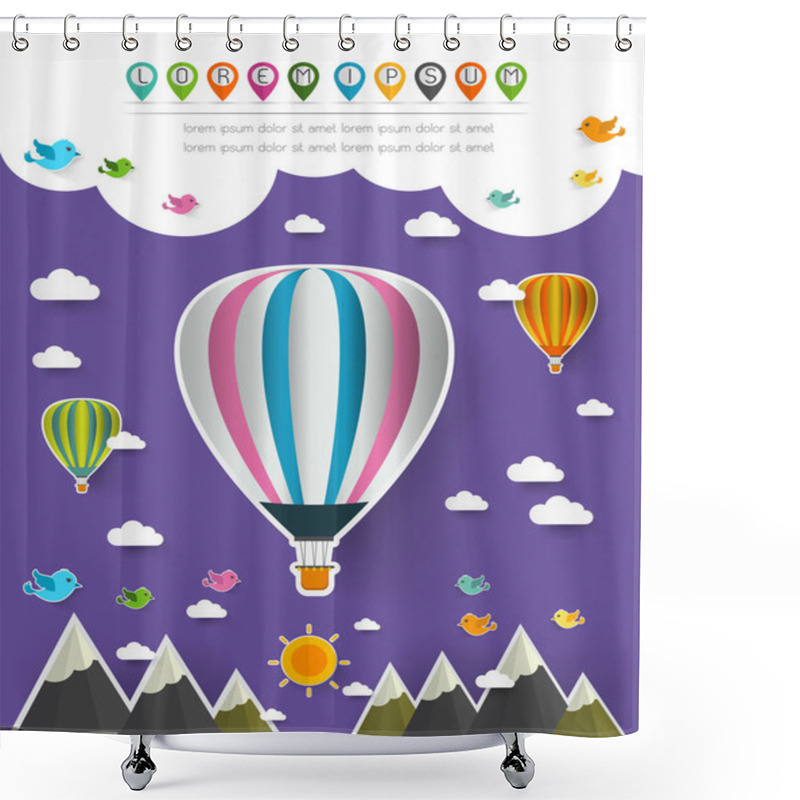 Personality  Hot Air Balloon In The Sky Over Moutain,landscape Pop Up Paper C Shower Curtains