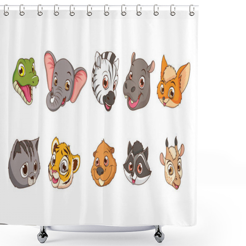 Personality  Cute Ten Animals Babies Cartoon Head Characters Shower Curtains