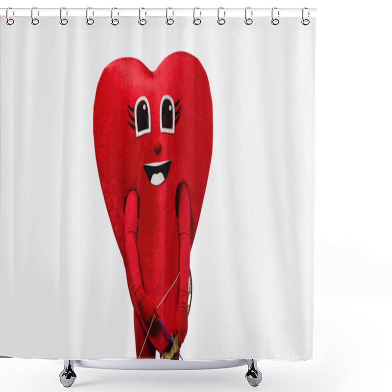 Personality  Person In Happy Heart Costume Holding Cupid Bow And Arrow Isolated On White Shower Curtains