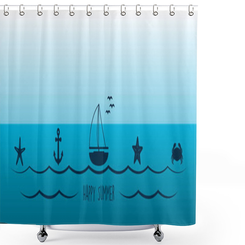 Personality  Summer Holiday Marine Design Banner Sea Boat Shell Starfish Ancher Vector Illustration EPS10 Shower Curtains