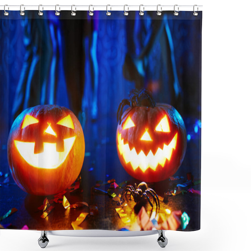 Personality  Pumpkin Lanterns On Floor Shower Curtains