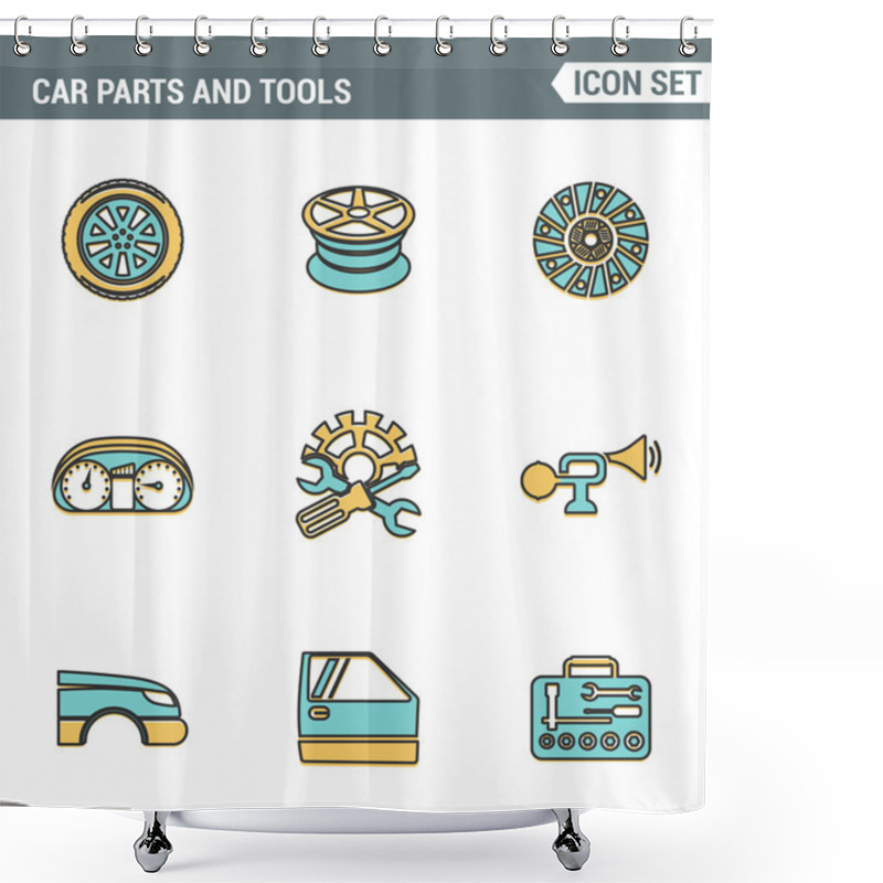 Personality  Icons Line Set Premium Quality Of Car Parts Tools Icon Transport Workshop Service Mechanic. Modern Pictogram Collection Flat Design Style Symbol . Isolated White Background Shower Curtains