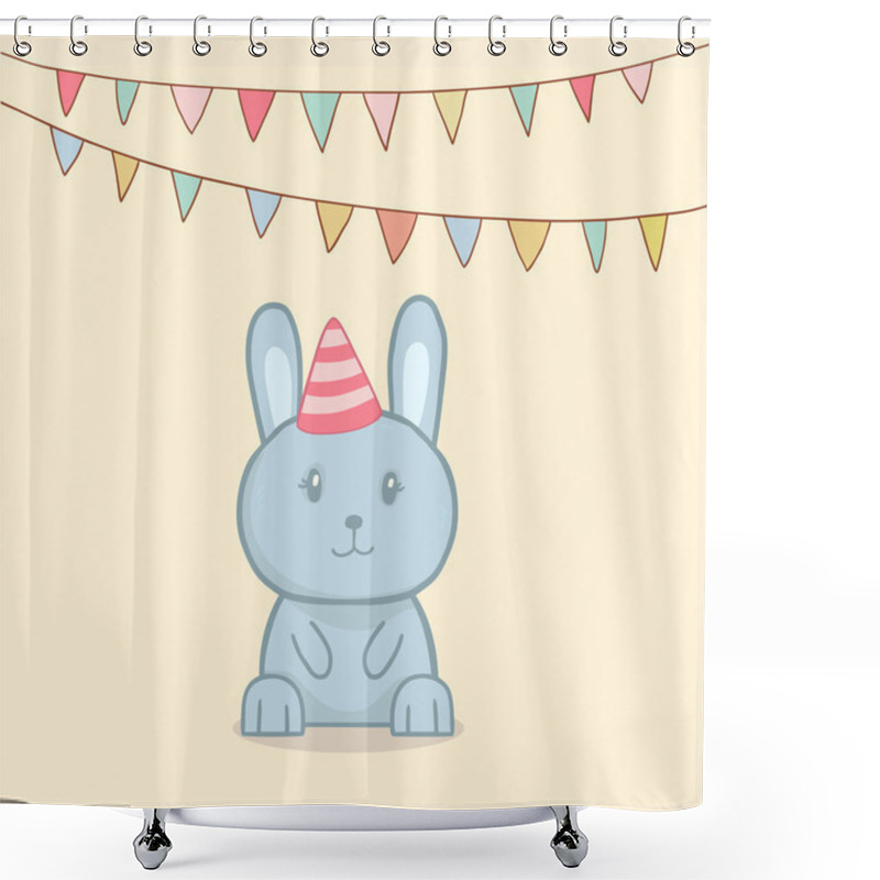 Personality  Cute Birthday Greeting Card With Party Flags And Rabbit Shower Curtains