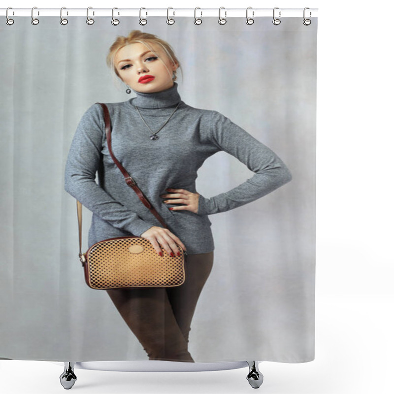 Personality  Model Posing In Turtleneck Sweater Shower Curtains