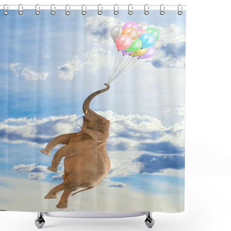 Personality  Elephant Flying With Balloons Shower Curtains