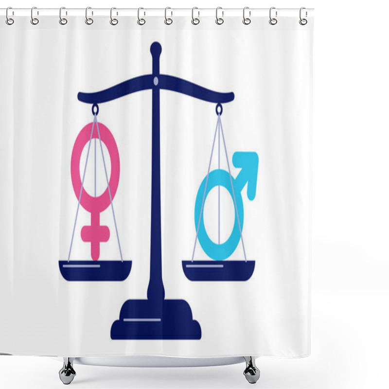 Personality  Weight Scale With Gender Signs Showing Equal Weight. Equality Symbol. Flat Vector Illustration Isolated On White Background Shower Curtains