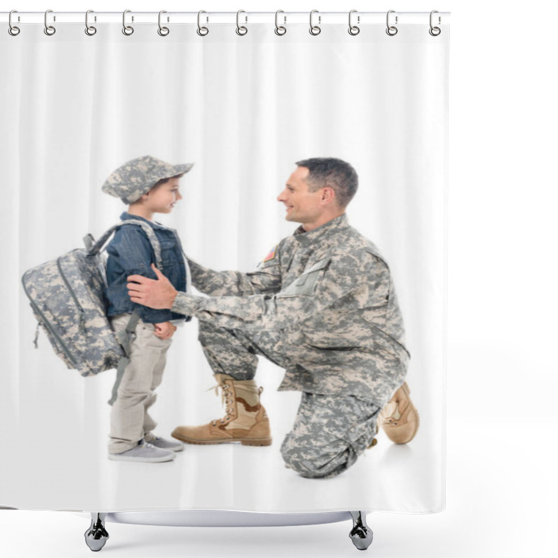 Personality  Father In Camouflage Uniform And Son Shower Curtains