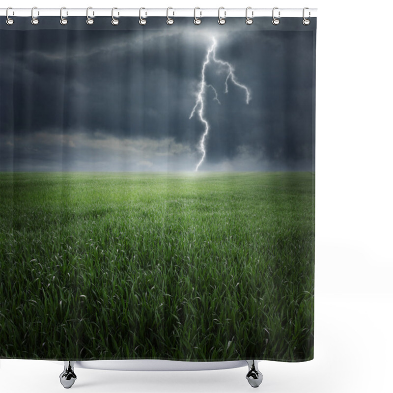 Personality  Storm And Lightning On The Green Field Shower Curtains