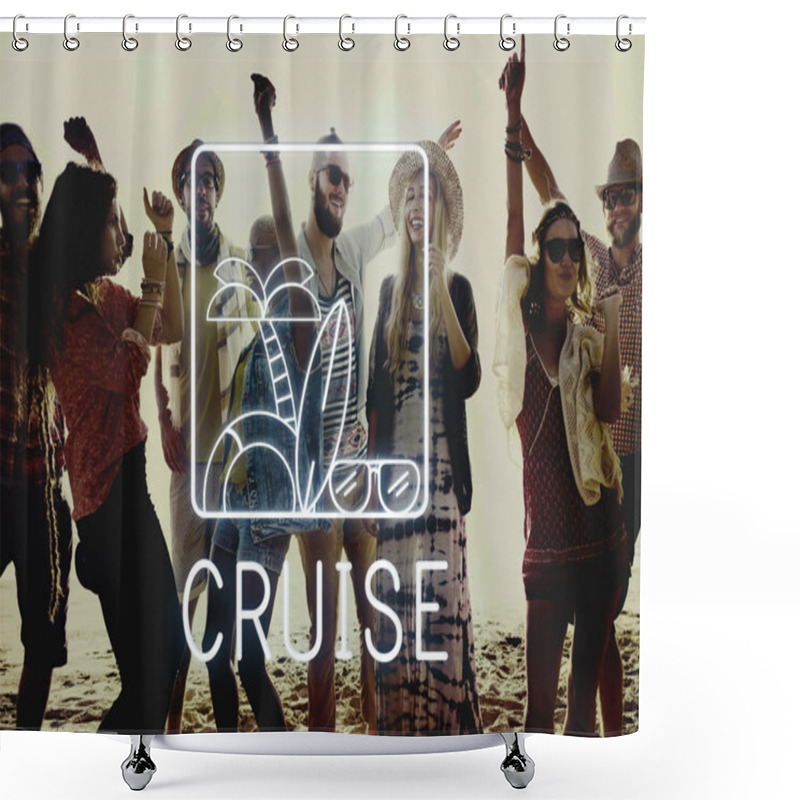 Personality  Group Of Friends At Beach Party Shower Curtains