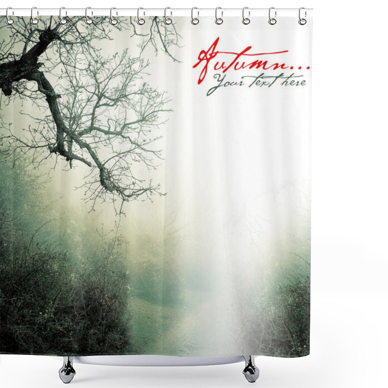 Personality  Autumn Poster With Misty Forest Shower Curtains