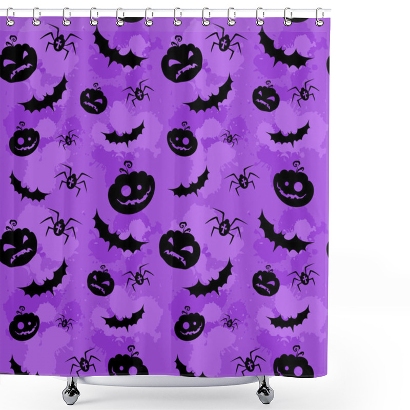 Personality  Halloween Pumpkins, Bats And Spiders Seamless Background Shower Curtains