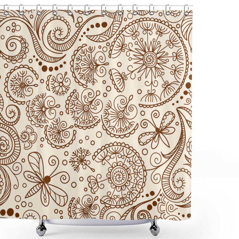 Personality  Vector Seamless Henna Mehndi Doodle Pattern Shower Curtains