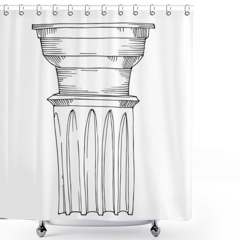 Personality  Vector Antique Greek Amphoras And Columns. Black And White Engraved Ink Art. Isolated Ancient Illustration Element. Shower Curtains