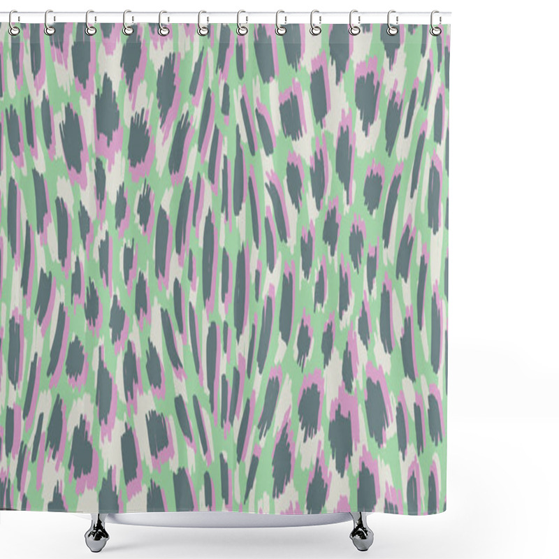 Personality  Abstract Hand-drawn Animal Skin Vector Seamless Pattern. Organic Fragments. Whimsical Spots Texture. Neon Pastel Colors Shower Curtains