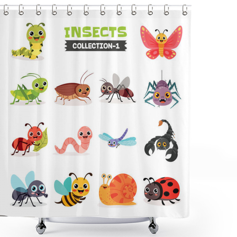 Personality  Set Of Various Cartoon Insects Shower Curtains