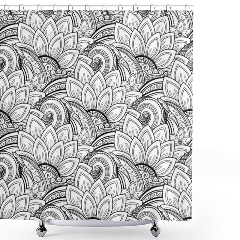 Personality  Seamless Monochrome Floral Pattern Shower Curtains