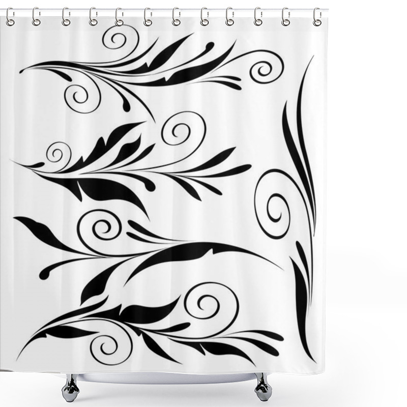 Personality  Floral Design Elements Black On White Isolated.  Shower Curtains